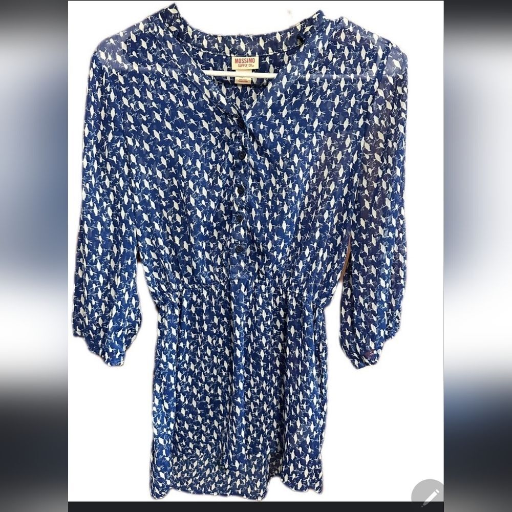 Mossimo Supply Purple Bird Print Sheer Tunic Top Blouse Shirt XS